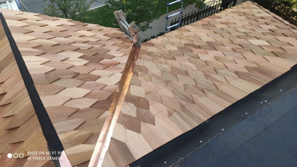 Cedar roof installation